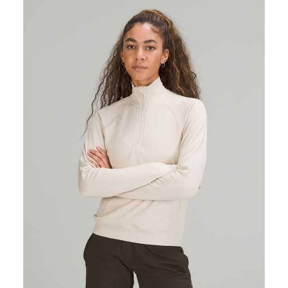 Lululemon Engineered Warmth Half-Zip Jacket size 8 Cream Pullover Athletic - Picture 1 of 13